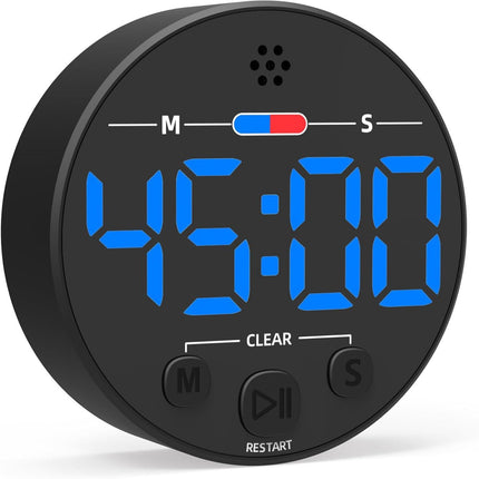 Digital Timer - Digital Kitchen Timer - Smart Timer - LED Display - Magnetic - Addition/Subtraction - Learn to Tell Time - Analog Kitchen Timer - Black.