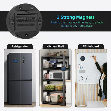 Digital Timer - Digital Kitchen Timer - Smart Timer - LED Display - Magnetic - Addition/Subtraction - Learn to Tell Time - Analog Kitchen Timer - Black.