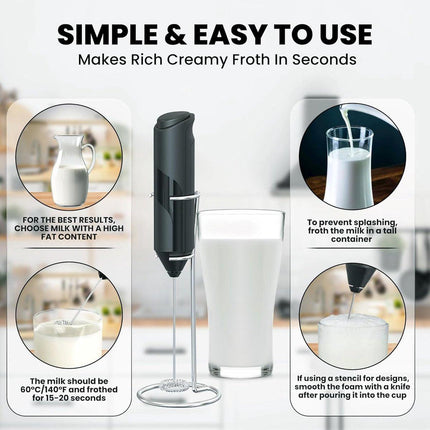 Milk frother - Milk frother - Electric milk frother - Milk frother with stand - Portable battery-operated milk frother - Manual milk frother with stand - Handheld frother for coffee blender - For lattes, cappuccinos, and coffee cream.