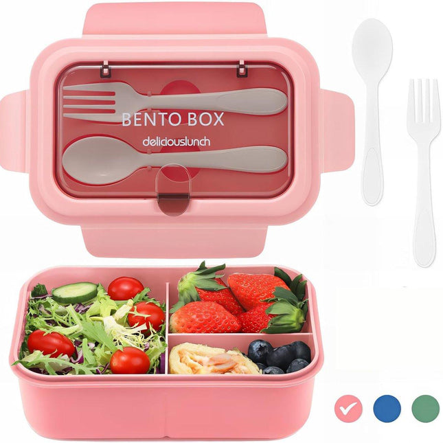Lunch boxes - lunch box - adult lunch box - child's lunch box - Kinder lunch box - 3-compartment leakproof lunch box - bento box with cutlery - 1200 ml - snack box for children and boys - pink.