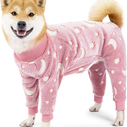 Warm Dog Coat - Winter Clothes for Medium Dogs - Shedding Suit - Full Dog Suit - Glow in the Dark - Pink - Size M - Perfect for Small Dogs - Medium-Sized Dogs.