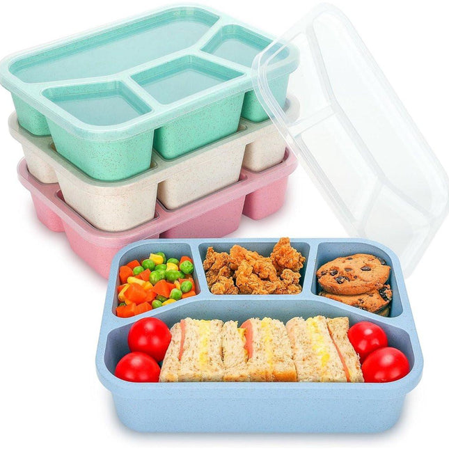 Lunch boxes - adult lunch box - child lunch box - snack box - 4-pack - compact - stackable - four colors - BPA-free, reusable - designed for portion control - School and restaurant meals.