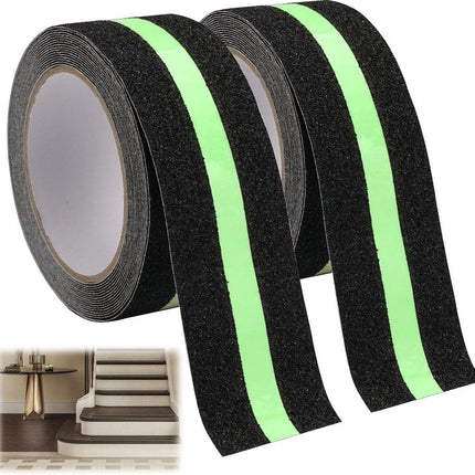 Anti-slip adhesive tape - 2 rolls - Safety tape - Stair tape - Anti-slip tape - For stepladders, ladders, and outdoor use - Glows in the dark - Black - 5 cm x 5 m.