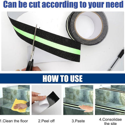 Anti-slip adhesive tape - 2 rolls - Safety tape - Stair tape - Anti-slip tape - For stepladders, ladders, and outdoor use - Glows in the dark - Black - 5 cm x 5 m.