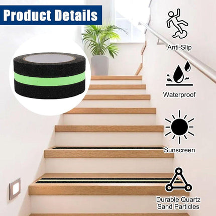 Anti-slip adhesive tape - 2 rolls - Safety tape - Stair tape - Anti-slip tape - For stepladders, ladders, and outdoor use - Glows in the dark - Black - 5 cm x 5 m.