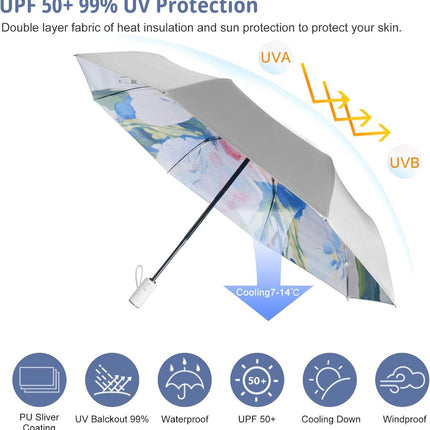 Automatic umbrella, parasol, automatic folding anti-ultraviolet umbrella for women, windproof and rainproof, mini umbrella, 8-rib umbrella, suitable for adults and children, travel parasol.