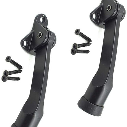 Set of 2 heavy-duty stainless steel doorstops with non-slip rubber tips for heavy doors, adjustable, door handle protection, 13 cm, black.