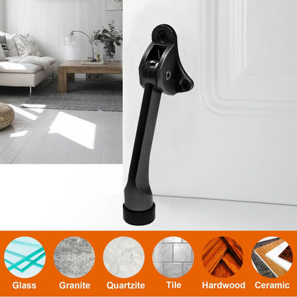 Set of 2 heavy-duty stainless steel doorstops with non-slip rubber tips for heavy doors, adjustable, door handle protection, 13 cm, black.