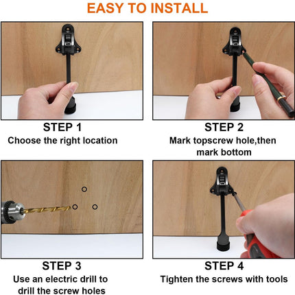 Set of 2 heavy-duty stainless steel doorstops with non-slip rubber tips for heavy doors, adjustable, door handle protection, 13 cm, black.