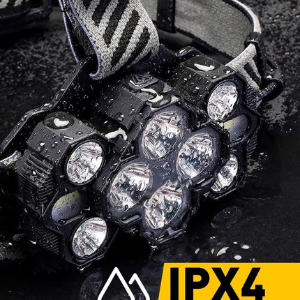 Headlamp - Rechargeable LED Headlamp - 10 LEDs - Extra powerful - 1000 lumens - 150-meter beam distance - Adjustable.
