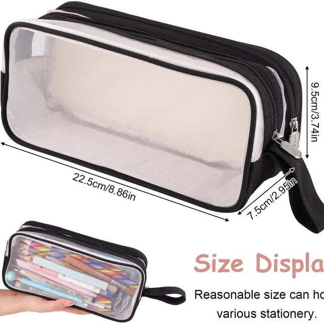 Large capacity transparent pencil case with compartments - 22.5 x 7.5 x 9.5 cm - For School, Boys, Girls and Adults.