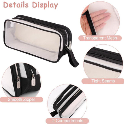 Large capacity transparent pencil case with compartments - 22.5 x 7.5 x 9.5 cm - For School, Boys, Girls and Adults.