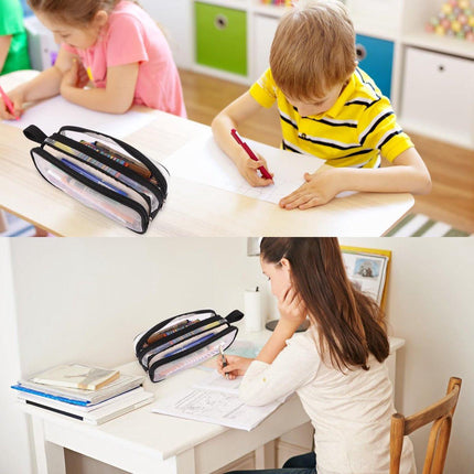 Large capacity transparent pencil case with compartments - 22.5 x 7.5 x 9.5 cm - For School, Boys, Girls and Adults.