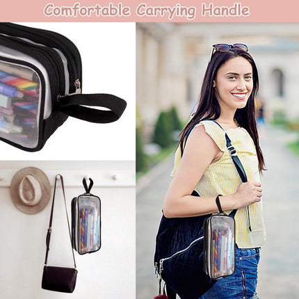 Large capacity transparent pencil case with compartments - 22.5 x 7.5 x 9.5 cm - For School, Boys, Girls and Adults.