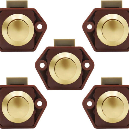 5-Piece Push Button Lock - Push Button for Motorhome - Door Lock - Locking Button for Shutter Door - For Camping, RV, Motorcycle, Caravan - Brown.