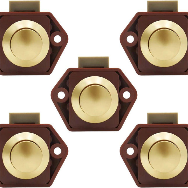 5-Piece Push Button Lock - Push Button for Motorhome - Door Lock - Locking Button for Shutter Door - For Camping, RV, Motorcycle, Caravan - Brown.