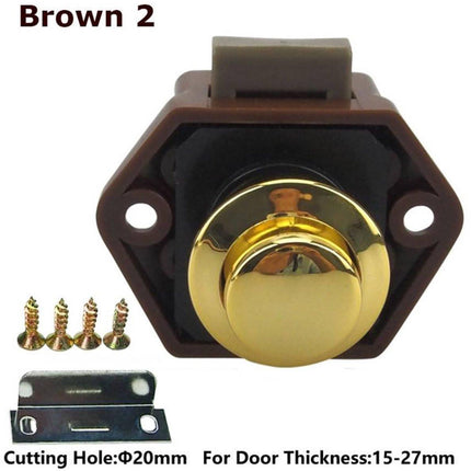 5-Piece Push Button Lock - Push Button for Motorhome - Door Lock - Locking Button for Shutter Door - For Camping, RV, Motorcycle, Caravan - Brown.