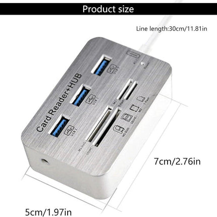 USB 3.0 Hub with 3-Port Splitter and Memory Card Reader - SD/TF/Micro SD Card Reader - USB 3.0 Hub.