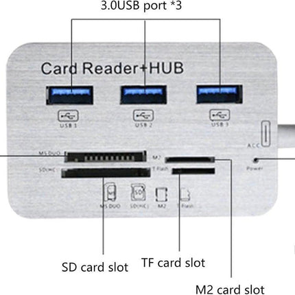 USB 3.0 Hub with 3-Port Splitter and Memory Card Reader - SD/TF/Micro SD Card Reader - USB 3.0 Hub.