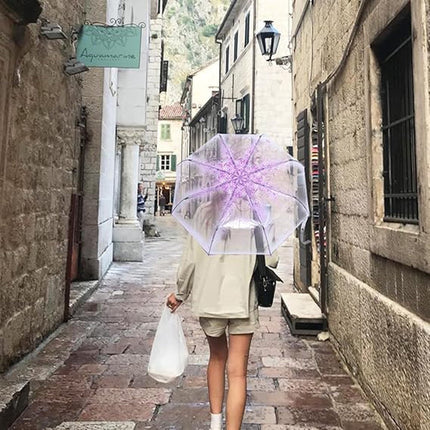 Transparent plastic folding umbrella - Purple Sakura design - Transparent floral travel umbrella, windproof, for outdoor use - Suitable for adults, children, girls, and women.