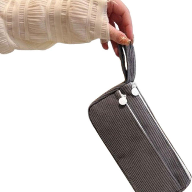 Corduroy Pencil Case - Pretty pencil case with a practical zipper - Makeup bag - Suitable for Boys and Girls - Grey.
