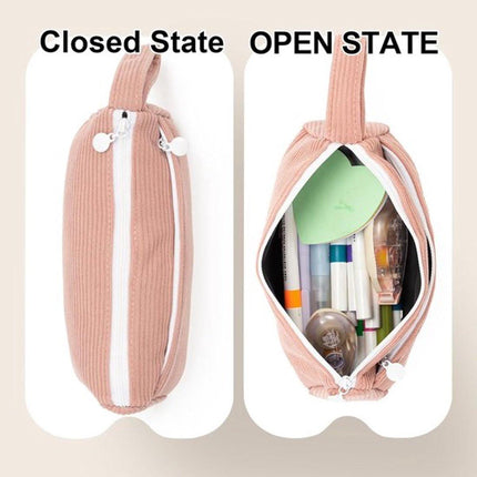 Corduroy Pencil Case - Pretty pencil case with a practical zipper - Makeup bag - Suitable for Boys and Girls - Grey.
