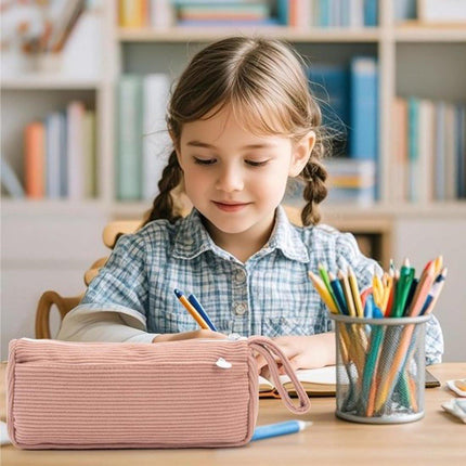 Corduroy Pencil Case - Pretty pencil case with a practical zipper - Makeup bag - Suitable for Boys and Girls - Grey.