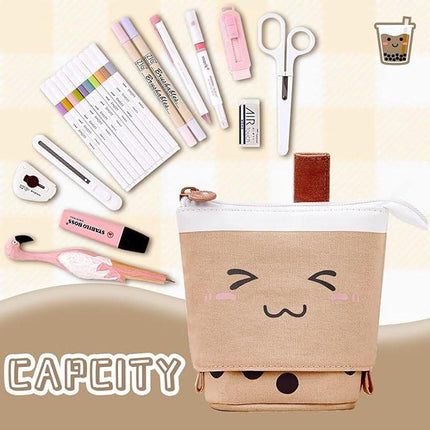 2-in-1 pencil case, cute pencil case, retractable pencil case, foldable pencil holder, vertical retractable pencil holder, makeup bag for students, office, women, girls, boys.