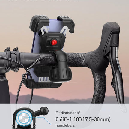Bicycle phone mount - Motorcycle phone mount - Phone holder - Bicycle phone mount - Motorcycle phone mount - Adjustable - Universal - Handlebar - Black - Compatible with 4.7 to 6.8 inch phones.
