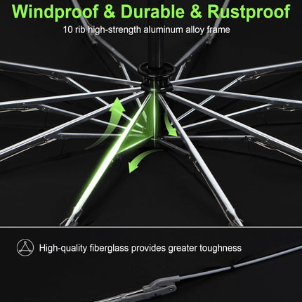 Folding storm umbrella - Parasol - Umbrella - Automatically extends - Sturdy and waterproof travel umbrella - Durable 10-rib frame - Reflective - Umbrellas.