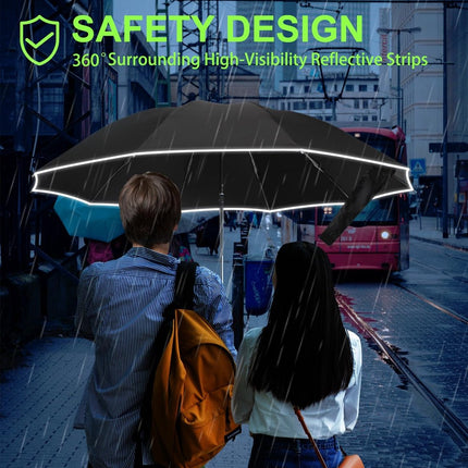 Folding storm umbrella - Parasol - Umbrella - Automatically extends - Sturdy and waterproof travel umbrella - Durable 10-rib frame - Reflective - Umbrellas.
