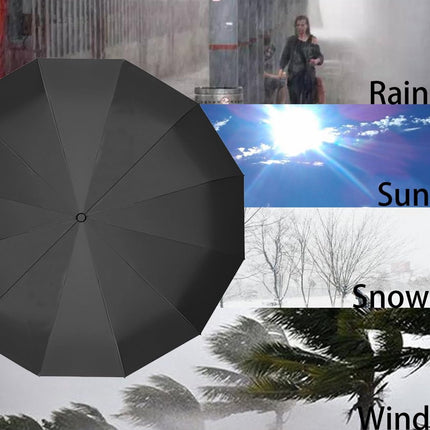 Parasol - Folding Storm Umbrella - Large Umbrella - 105cm Extendable - Large Folding Umbrella with 24 Self-Expanding Ribs - Folding Storm Umbrella - Storm Resistant up to 100km/h - Black.