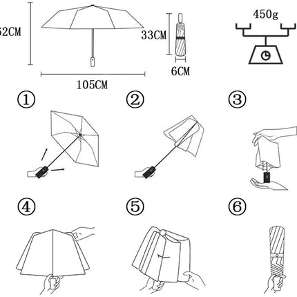 Parasol - Folding Storm Umbrella - Large Umbrella - 105cm Extendable - Large Folding Umbrella with 24 Self-Expanding Ribs - Folding Storm Umbrella - Storm Resistant up to 100km/h - Black.