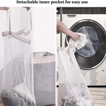Collapsible laundry basket with lid, leak-proof and foldable bin, with removable bag, large capacity, storage bag, for dorm room, bedroom, bathroom, clothes and toys, brown.