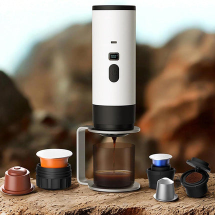 Coffee maker - Coffee machines - Portable coffee maker - 3-in-1 coffee maker - Portable electric espresso machine - Coffee maker for travel, camping, car, camper van, suitable (Wit).