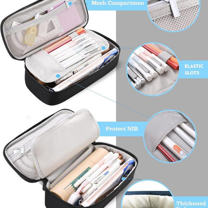 Large capacity pencil case, suitable for teenagers and adults, attractive black pencil case, unisex pencil case.