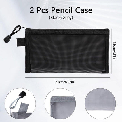 2pcs Transparent pencil case with zipper (21 x 11.5 cm) - Waterproof - For Girls and Boys.