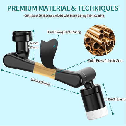 1440° Rotating Faucet - Faucet - Faucet Fitting - Faucet Head - Stainless Steel - Aerator - Rotating - Extension - Water Saving - Kitchen Faucet - Bathroom Faucet - Swivel - Dishwasher - Black.