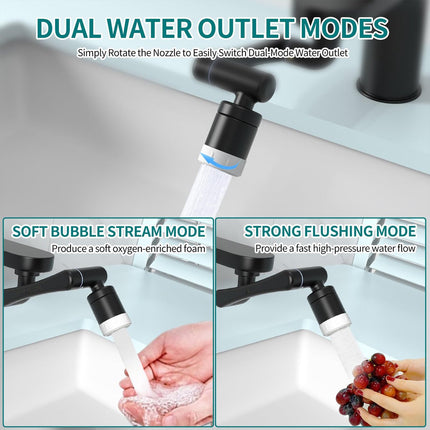 1440° Rotating Faucet - Faucet - Faucet Fitting - Faucet Head - Stainless Steel - Aerator - Rotating - Extension - Water Saving - Kitchen Faucet - Bathroom Faucet - Swivel - Dishwasher - Black.