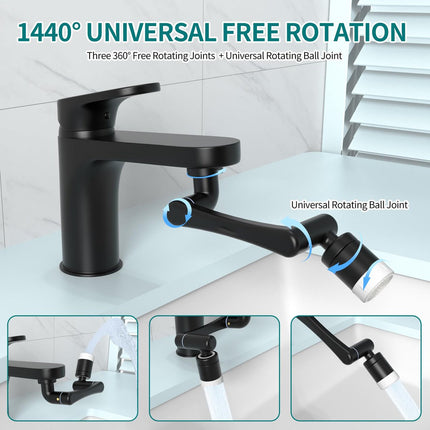 1440° Rotating Faucet - Faucet - Faucet Fitting - Faucet Head - Stainless Steel - Aerator - Rotating - Extension - Water Saving - Kitchen Faucet - Bathroom Faucet - Swivel - Dishwasher - Black.
