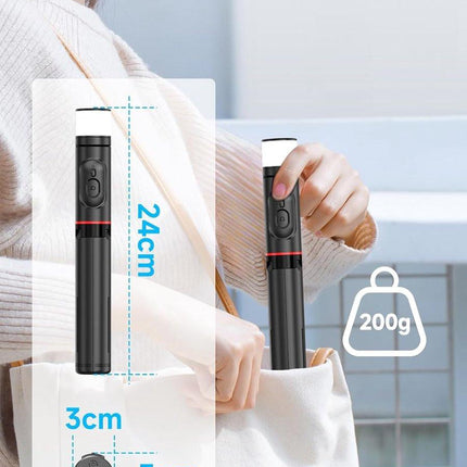 Selfie stick - Phone tripod - Tripod with auxiliary light - Mobile phone holder - With lighting function - Remote control - 75mm aluminum phone holder - Selfie stick for smartphones.