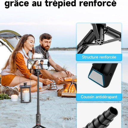 Selfie stick - Phone tripod - Tripod with auxiliary light - Mobile phone holder - With lighting function - Remote control - 75mm aluminum phone holder - Selfie stick for smartphones.