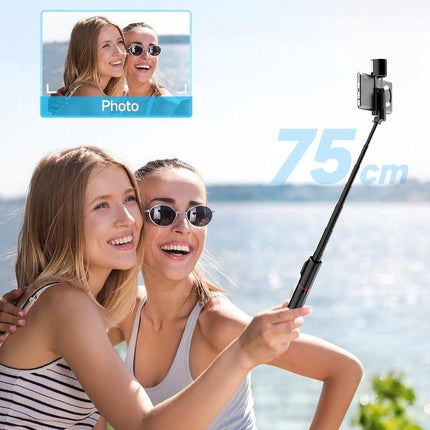 Selfie stick - Phone tripod - Tripod with auxiliary light - Mobile phone holder - With lighting function - Remote control - 75mm aluminum phone holder - Selfie stick for smartphones.