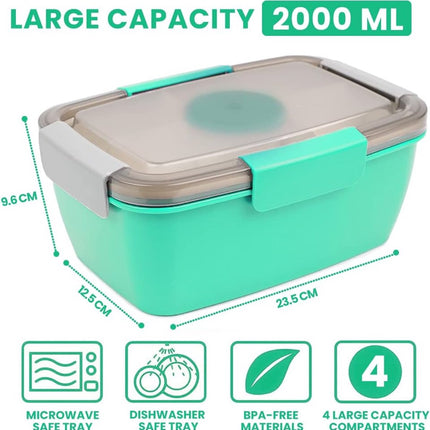 2000ml children's lunch box, adult lunch box with 4 compartments and soup container, salad box with dressing container, lunch box, salad container, microwave and dishwasher safe, BPA free.