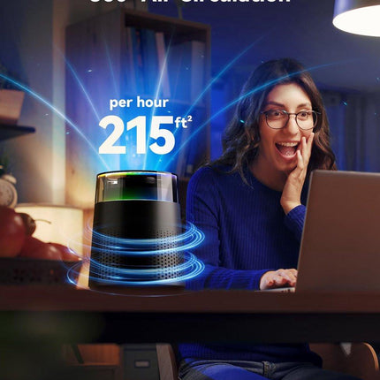Air purifier - Air purifier with LED - Negative ion air purifier - Home air purifier - Negative ion air purifier - Deodorizer - Ionizer - Black.