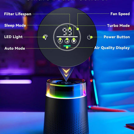 Air purifier - Air purifier with LED - Negative ion air purifier - Home air purifier - Negative ion air purifier - Deodorizer - Ionizer - Black.