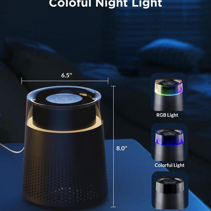 Air purifier - Air purifier with LED - Negative ion air purifier - Home air purifier - Negative ion air purifier - Deodorizer - Ionizer - Black.