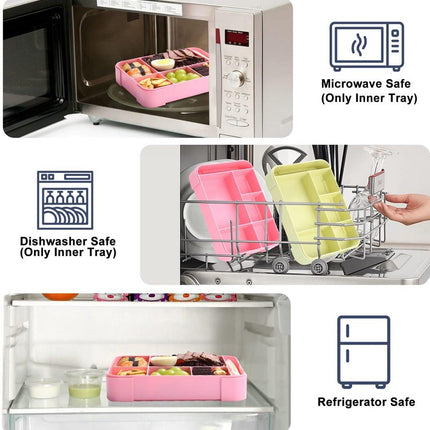 Lunch Box - Bento Box - Lunch Box - Adult Lunch Box - Children's Lunch Box - With 5 Compartments - Durable - Microwave/Dishwasher Safe - Ideal for Meals at Restaurants, Work, School - Pink.