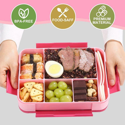 Lunch Box - Bento Box - Lunch Box - Adult Lunch Box - Children's Lunch Box - With 5 Compartments - Durable - Microwave/Dishwasher Safe - Ideal for Meals at Restaurants, Work, School - Pink.