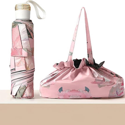 Umbrella - Mini folding umbrella - Waterproof, portable - Compact for travel - With storage bag - UV protection and windproof.